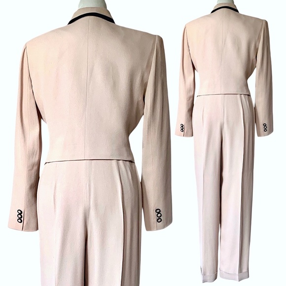 Vintage Barami fitted double breasted hourglass blazer suit jacket w/brown trim - Picture 7 of 10